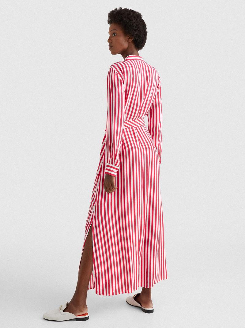 Női Tommy Hilfiger Striped Maxi Dresses Fehér Rózsaszín | HU 129FDN